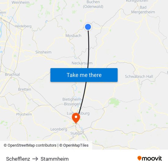 Schefflenz to Stammheim map