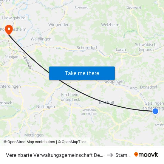 Vereinbarte Verwaltungsgemeinschaft Der Stadt Geislingen An Der Steige to Stammheim map