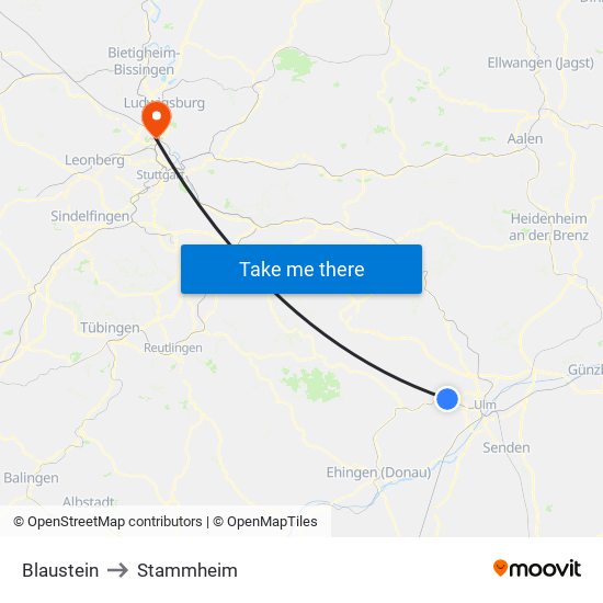 Blaustein to Stammheim map