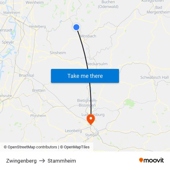 Zwingenberg to Stammheim map