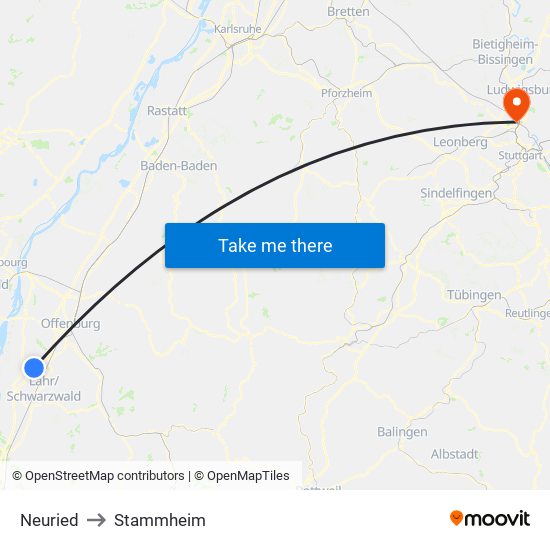 Neuried to Stammheim map