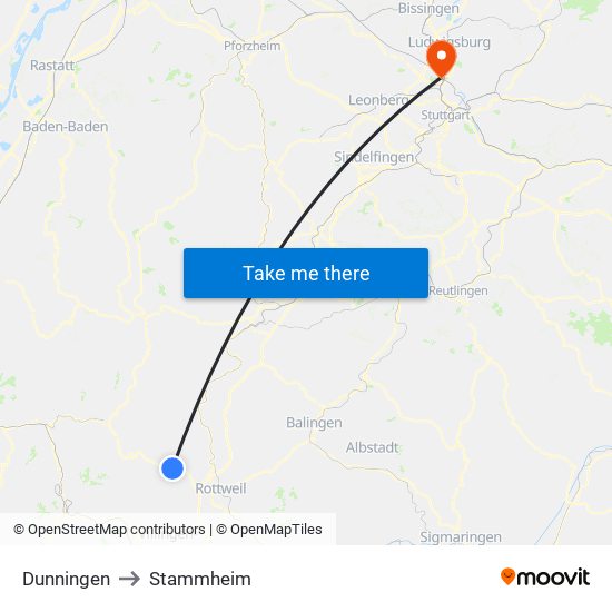 Dunningen to Stammheim map