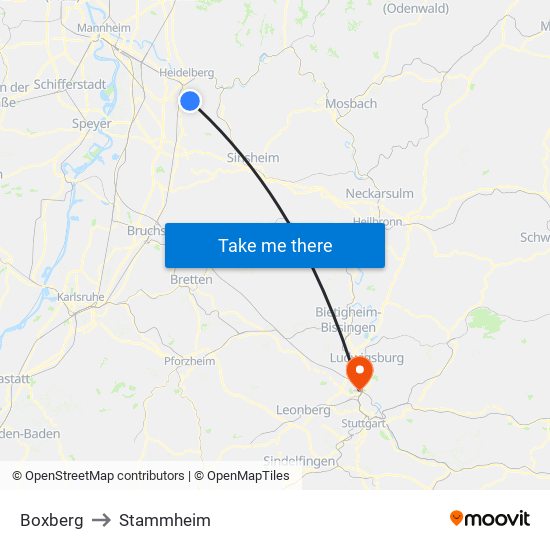 Boxberg to Stammheim map