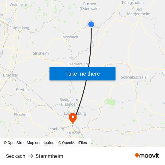 Seckach to Stammheim map