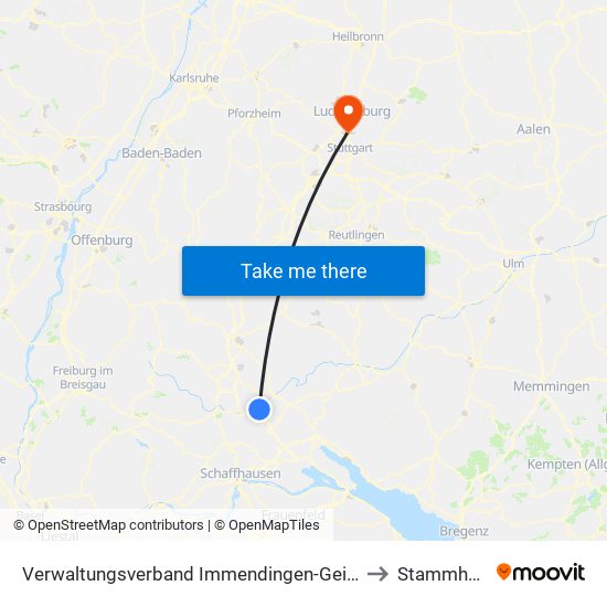 Verwaltungsverband Immendingen-Geisingen to Stammheim map