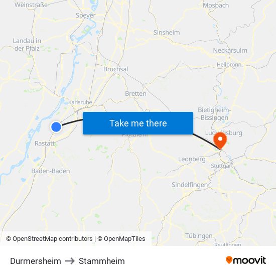 Durmersheim to Stammheim map