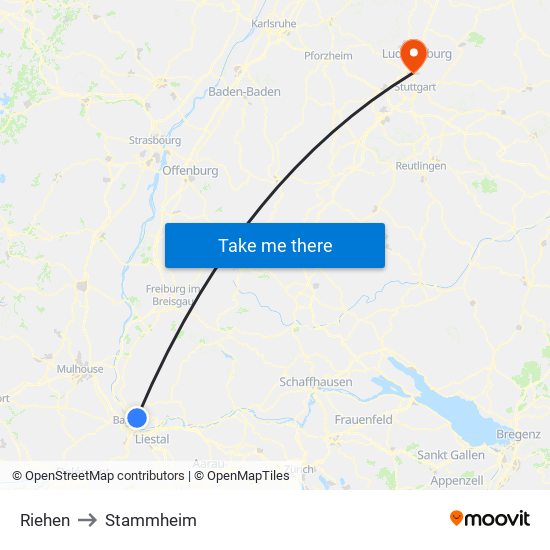 Riehen to Stammheim map