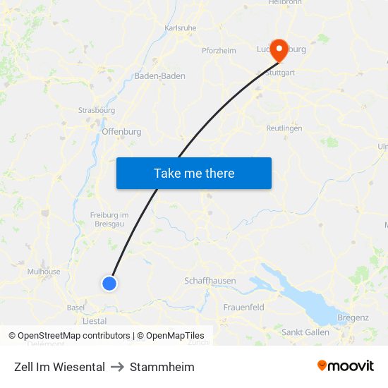 Zell Im Wiesental to Stammheim map