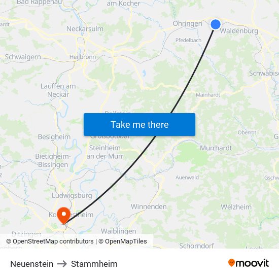 Neuenstein to Stammheim map