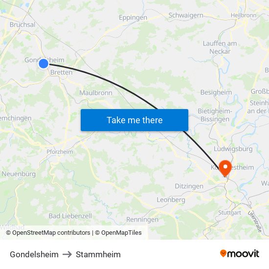 Gondelsheim to Stammheim map