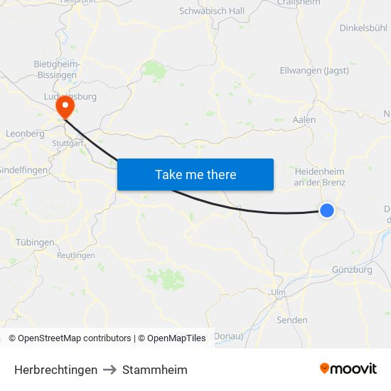 Herbrechtingen to Stammheim map