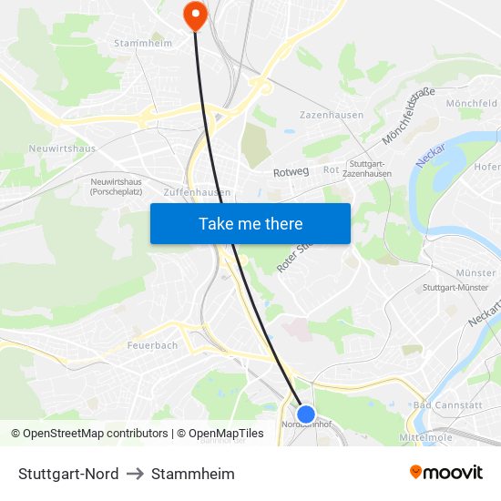 Stuttgart-Nord to Stammheim map