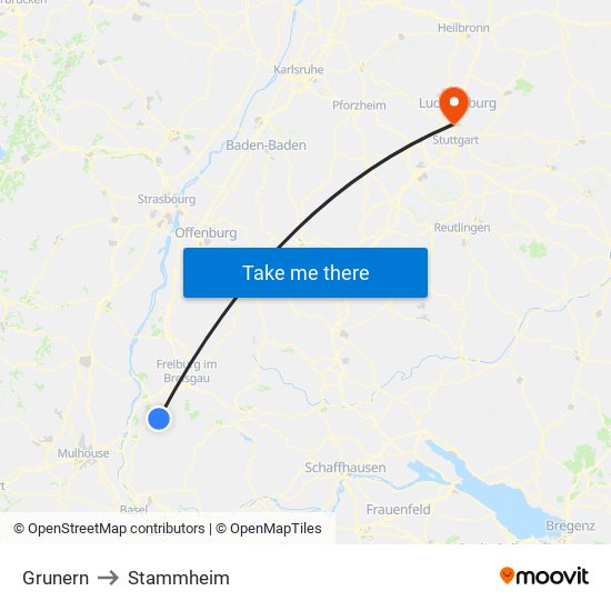 Grunern to Stammheim map