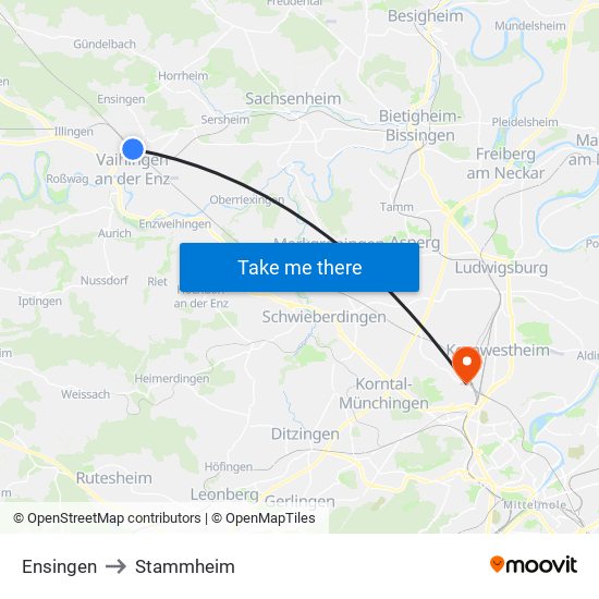 Ensingen to Stammheim map