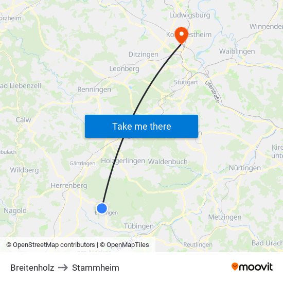 Breitenholz to Stammheim map