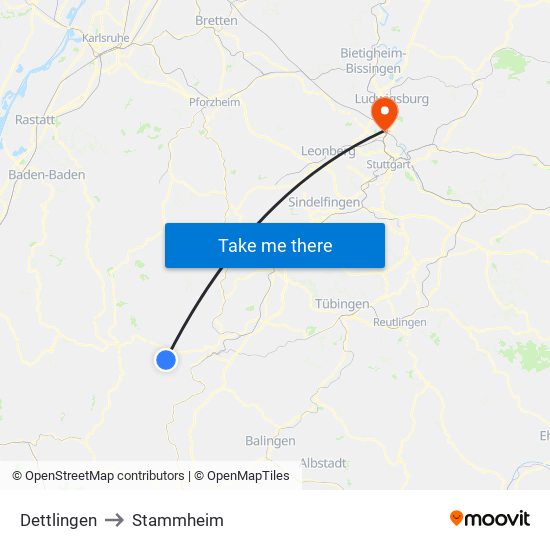 Dettlingen to Stammheim map