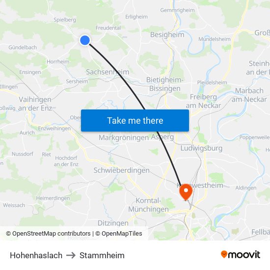 Hohenhaslach to Stammheim map