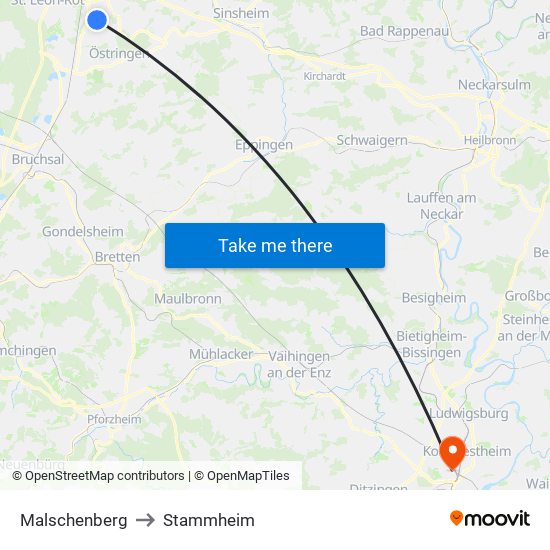 Malschenberg to Stammheim map