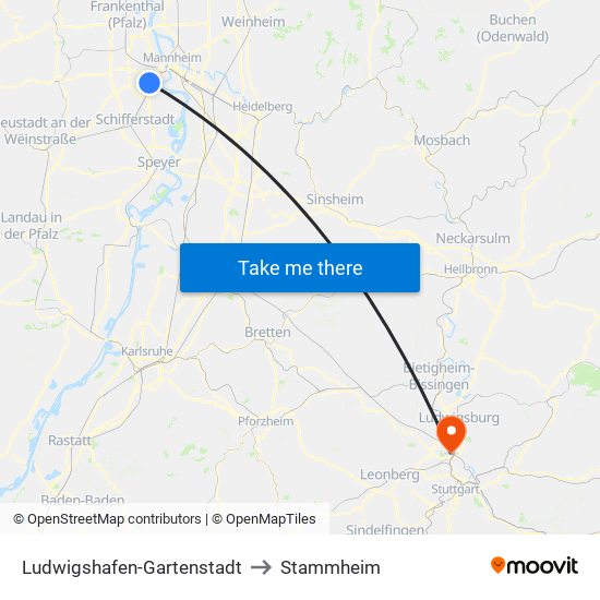 Ludwigshafen-Gartenstadt to Stammheim map