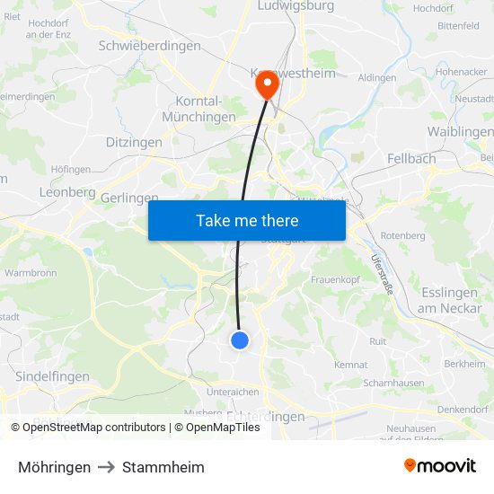 Möhringen to Stammheim map