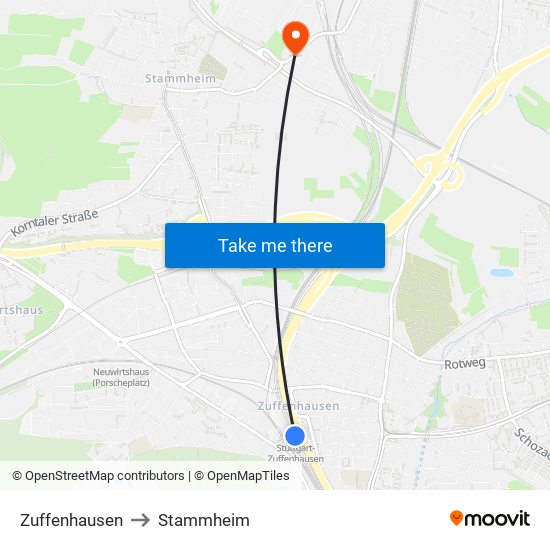 Zuffenhausen to Stammheim map