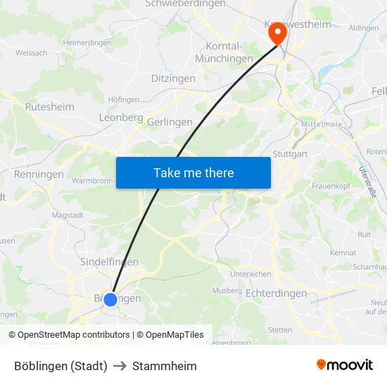 Böblingen (Stadt) to Stammheim map