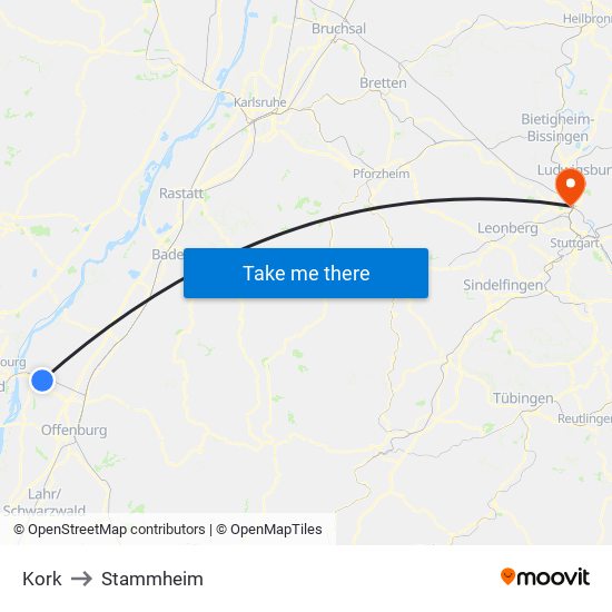 Kork to Stammheim map