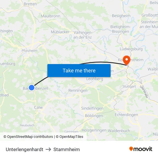 Unterlengenhardt to Stammheim map