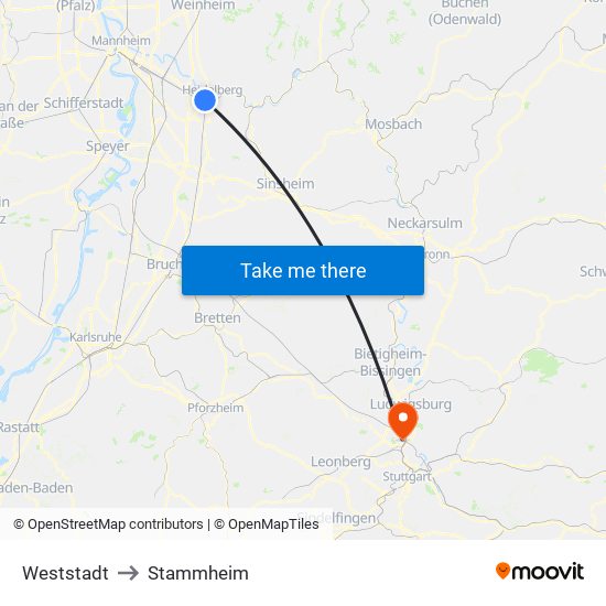 Weststadt to Stammheim map