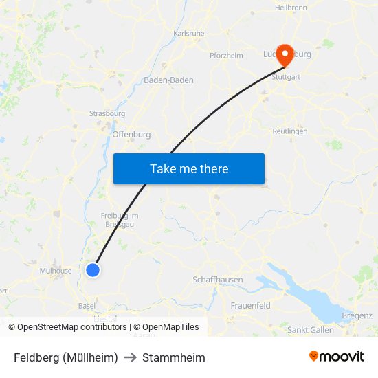 Feldberg (Müllheim) to Stammheim map