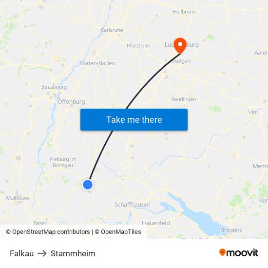 Falkau to Stammheim map