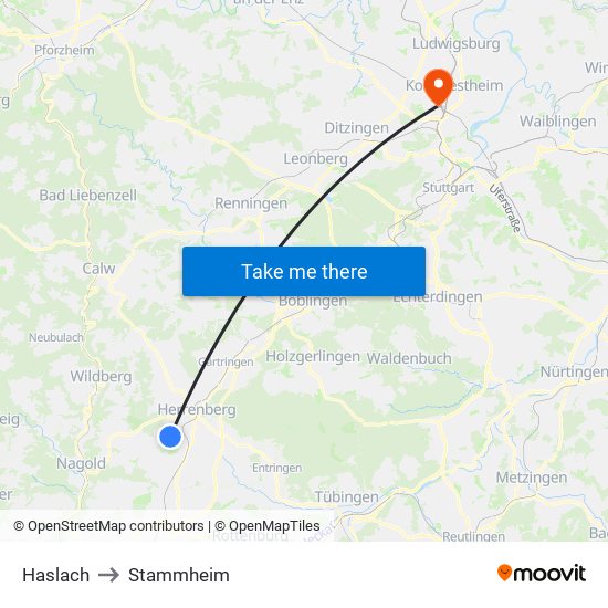 Haslach to Stammheim map