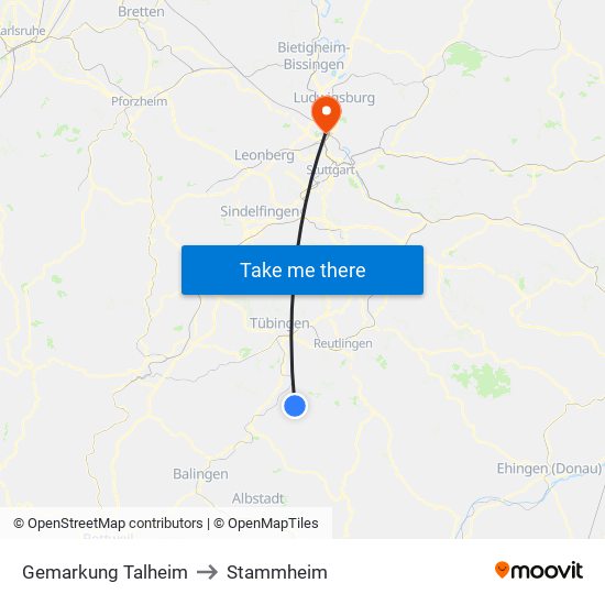 Gemarkung Talheim to Stammheim map
