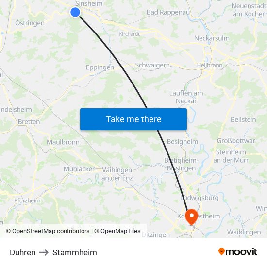 Dühren to Stammheim map