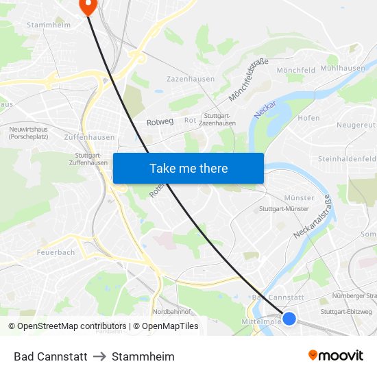 Bad Cannstatt to Stammheim map