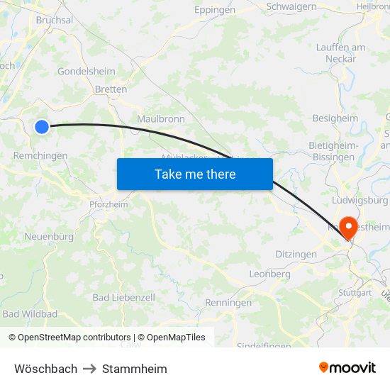 Wöschbach to Stammheim map