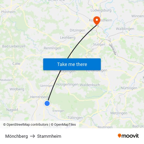 Mönchberg to Stammheim map