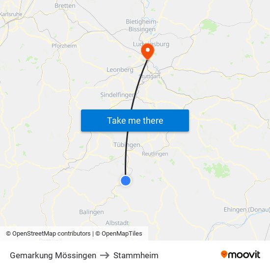 Gemarkung Mössingen to Stammheim map