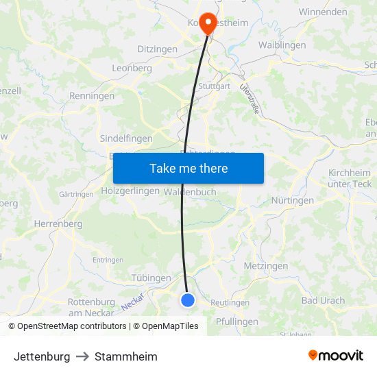Jettenburg to Stammheim map