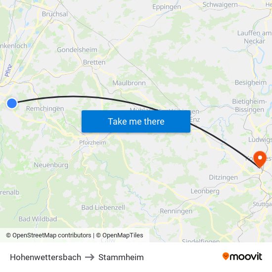 Hohenwettersbach to Stammheim map
