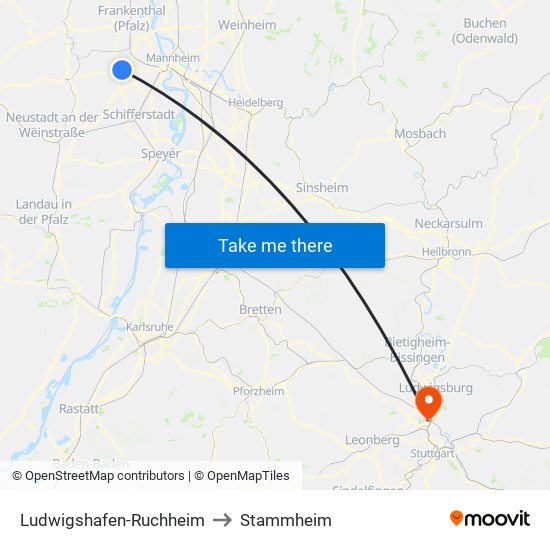 Ludwigshafen-Ruchheim to Stammheim map