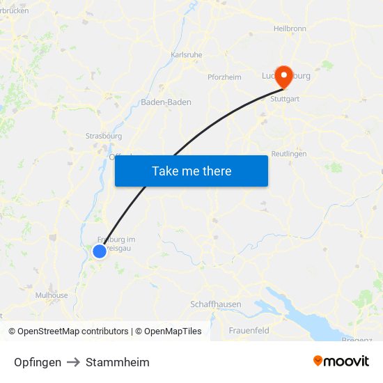 Opfingen to Stammheim map