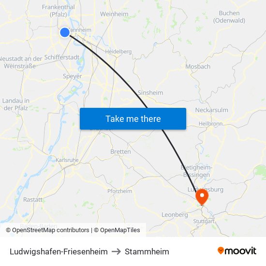 Ludwigshafen-Friesenheim to Stammheim map
