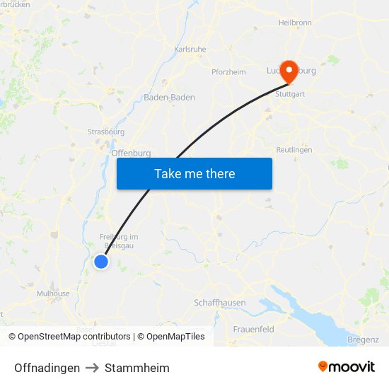 Offnadingen to Stammheim map