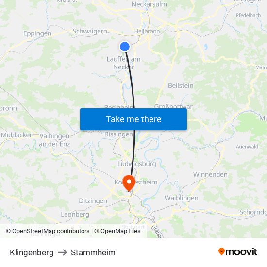 Klingenberg to Stammheim map