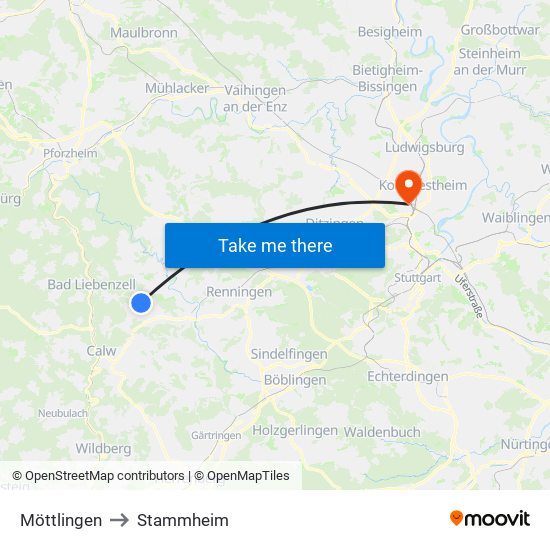 Möttlingen to Stammheim map