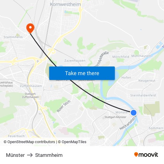 Münster to Stammheim map