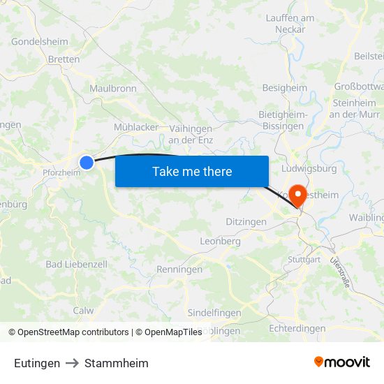 Eutingen to Stammheim map