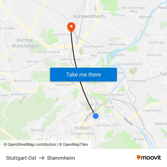 Stuttgart-Ost to Stammheim map