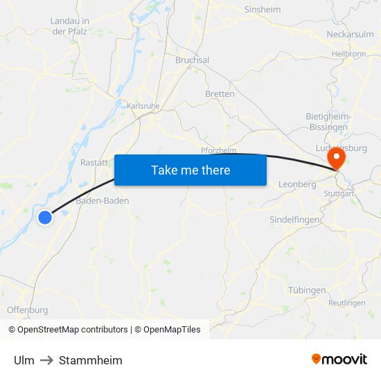 Ulm to Stammheim map
